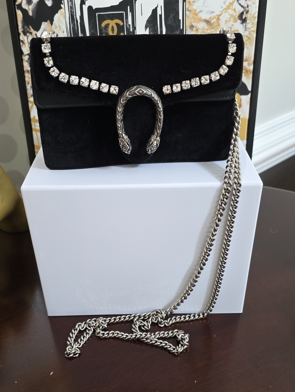 Gucci Dionysus Super Mini Bag in black velvet with COA
